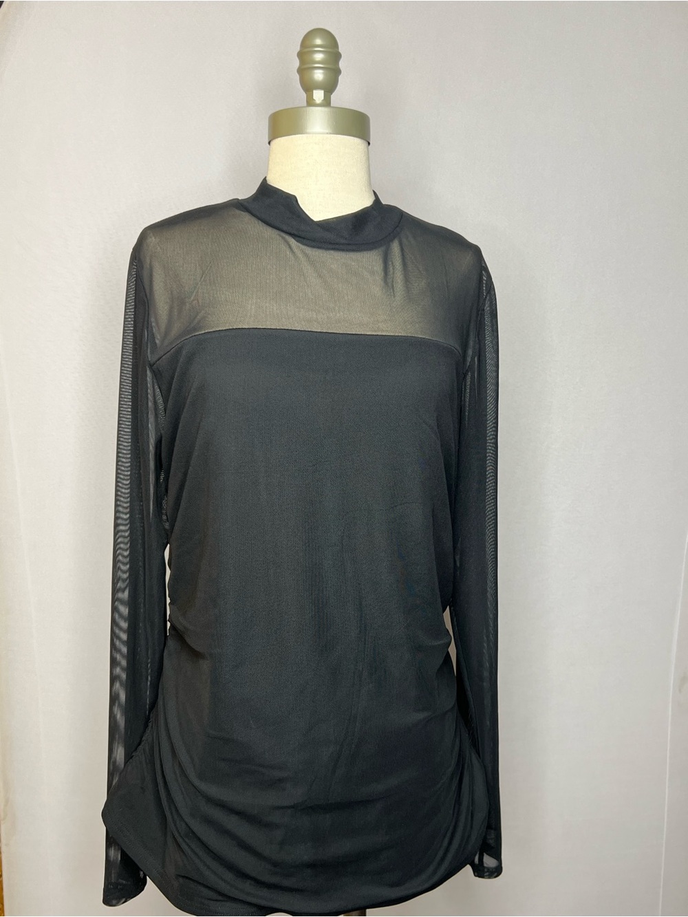 Women's Black Sheer Yoke Long Sleeve Top